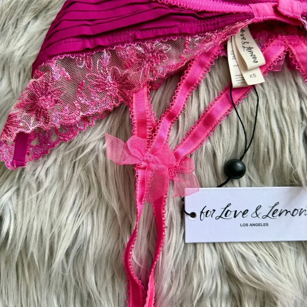 FOR LOVE & LEMONS Ophelie Bra + Matching Garter Belt Fuchsia XS NEW WITH TAGS